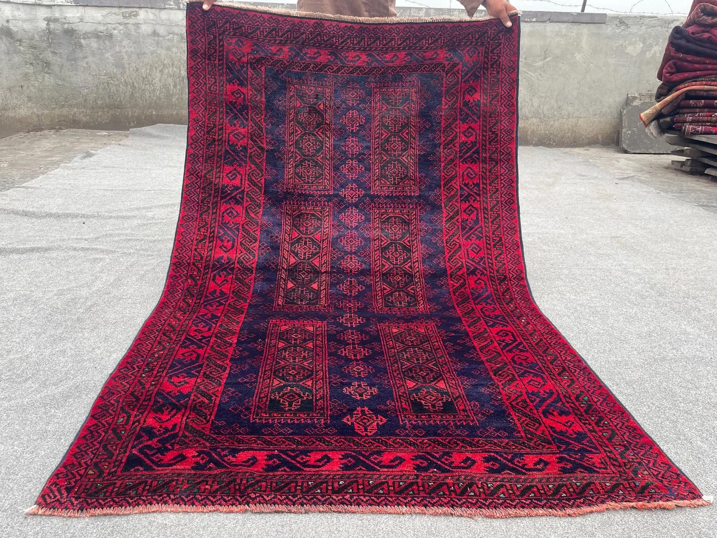 3'9" x 6'1" Antique Afghan Baluch Yaqoon Khani Rug, 1970s Handmade Wool Carpet, Geometric Tribal Turkmen Red Rug, Vintage Oriental Area Rug