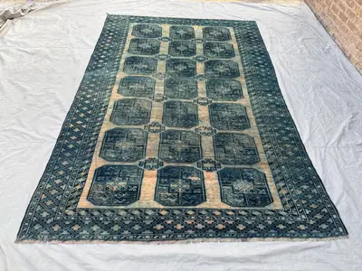 Large 7 x 10 ft Afghan hand knotted vintage terracotta faded soft pile rug, one of a kind Turkoman Bokhara des