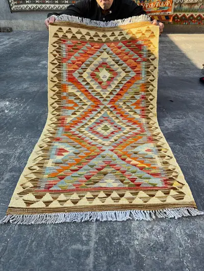 Afghan Kilim Handmade Wool Rug 2'3x4 ft | Tribal Geometric Flat Weave | Colorful Small Area Rug for Boho and M