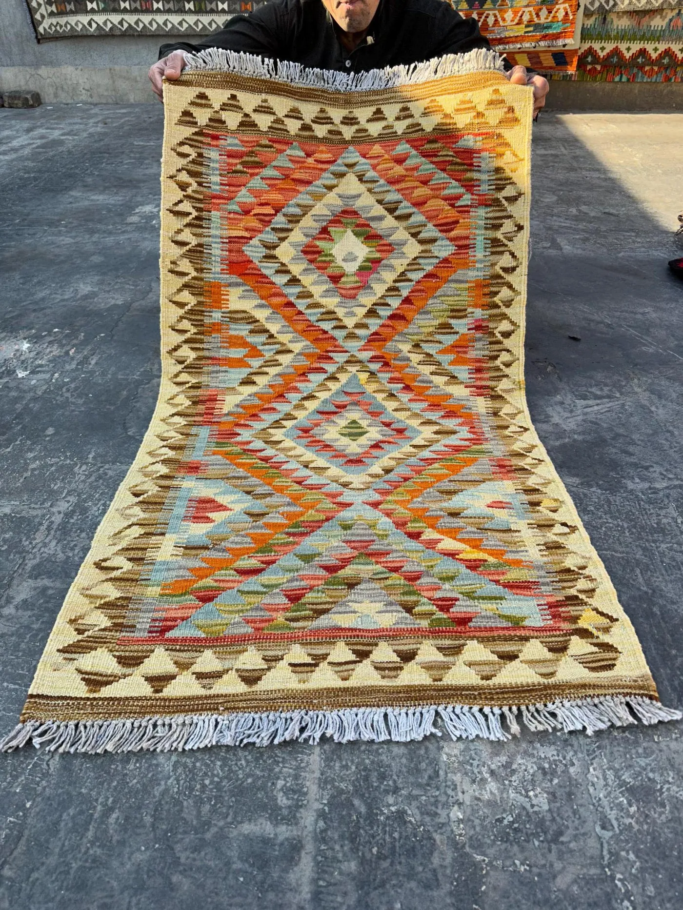 Afghan Kilim Handmade Wool Rug 2'3x4 ft | Tribal Geometric Flat Weave | Colorful Small Area Rug for Boho and Modern Decor