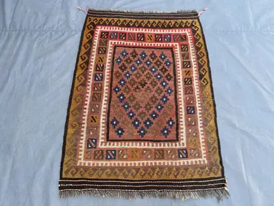 Vintage Afghan Baluch Kilim Rug, 3x4 Handwoven Wool Carpet, Tribal Geometric Accent Rug, Rustic Bohemian Small