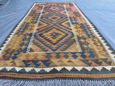 3'3x6'9 ft Handmade Afghan Kilim Rug, Vintage Flat Weave Rug | Geometric Wool Tribal Runner | Bohemian Area Ru