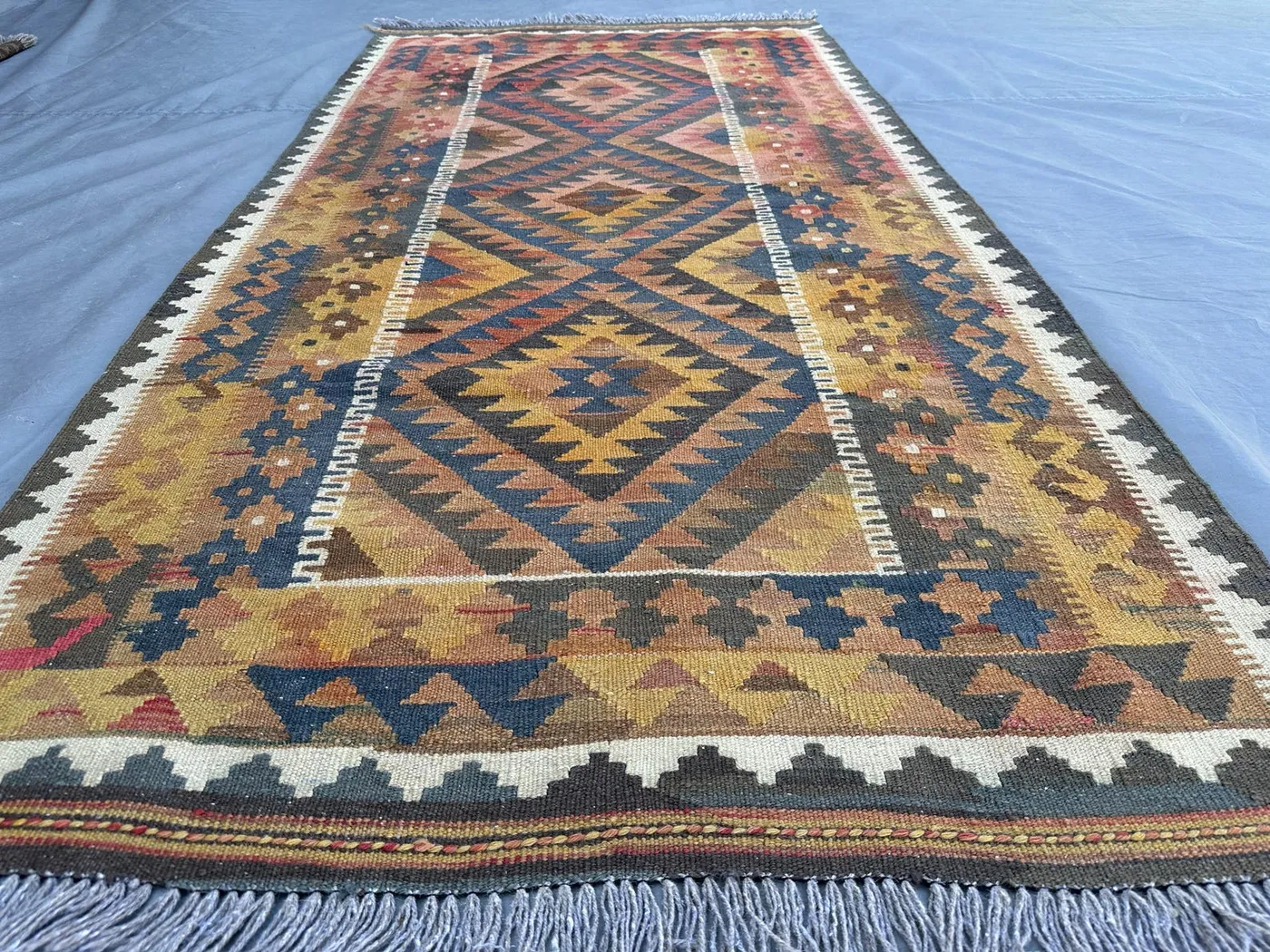 3'3x6'9 ft Handmade Afghan Kilim Rug, Vintage Flat Weave Rug | Geometric Wool Tribal Runner | Bohemian Area Rug, Kitchen Rug, Bedroom Rug