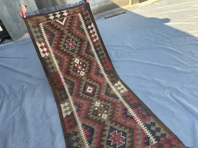 2'5x5'8 ft Vintage Afghan Runner rug, Handmade Kilim Rug Tribal Wool Flat Weave Geometric Rug, Kitchen Carpet,