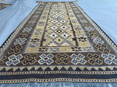 3x9 Afghan Kilim Runner Rug | Handmade Wool Tribal Flat Weave | Long Geometric Rug for Hallway Kitchen rug | N