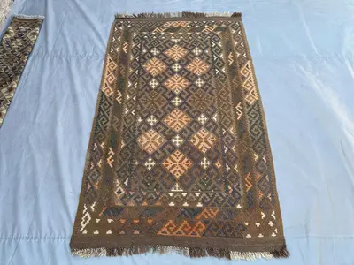 4x7 Handmade Afghan Kilim Rug | Vintage Flat Weave Rug | Tribal Geometric Wool Carpet | Bohemian  Area Rug, Ki