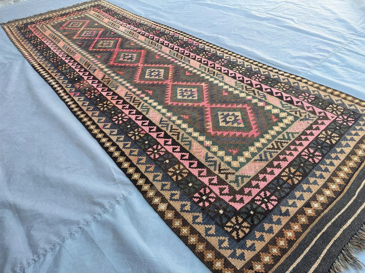 3'4x9'5 ft Afghan Handwoven Runner Rug, Tribal Turkmen Flat Weave Rug, Geometric Wool Hallway Rug | Vintage Entryway Carpet, Turkish Runner