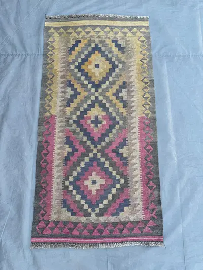 2'7x5 ft Handmade Afghan Kilim Rug | Vintage Flat Weave Rug | Geometric Wool Tribal Rug | Bohemian Area Carpet