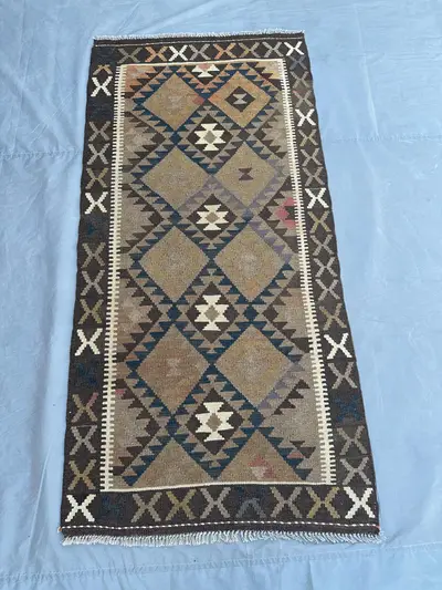 3x7 Handmade Afghan Kilim Rug | Vintage Flat Weave Rug | Geometric Wool Tribal Runner | Bohemian Area Rug, Kit