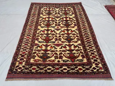7x9 Vintage Afghan Sumak Rug | Tribal Turkmen Faded Kilim | Geometric Wool Rug | Baluchi Area Rug | Bedroom Ru