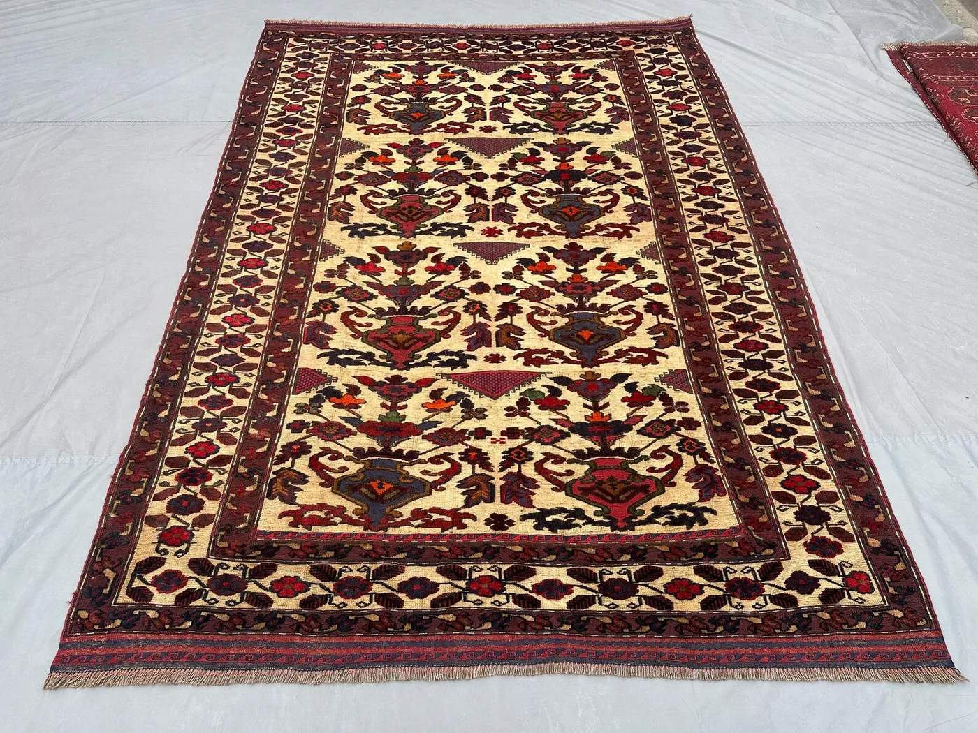 7x9 Vintage Afghan Sumak Rug | Tribal Turkmen Faded Kilim | Geometric Wool Rug | Baluchi Area Rug | Bedroom Rug | Floor Rug, Turkish Rug