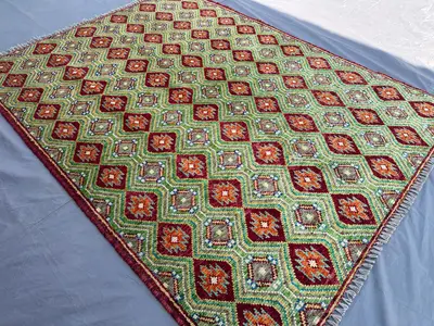 Afghan Baluchi Rug 5x7 Handmade Tribal Turkmen Carpet | Green Moss Oushak Rug | Geometric Fine Wool Rug | Bohe