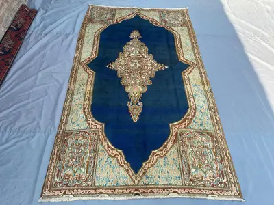 Antique Turkmen Tribal Rug 5x9 Hand-Knotted Wool Carpet | Caucasian Style Navy Blue Rug | Vintage Turkish Desi
