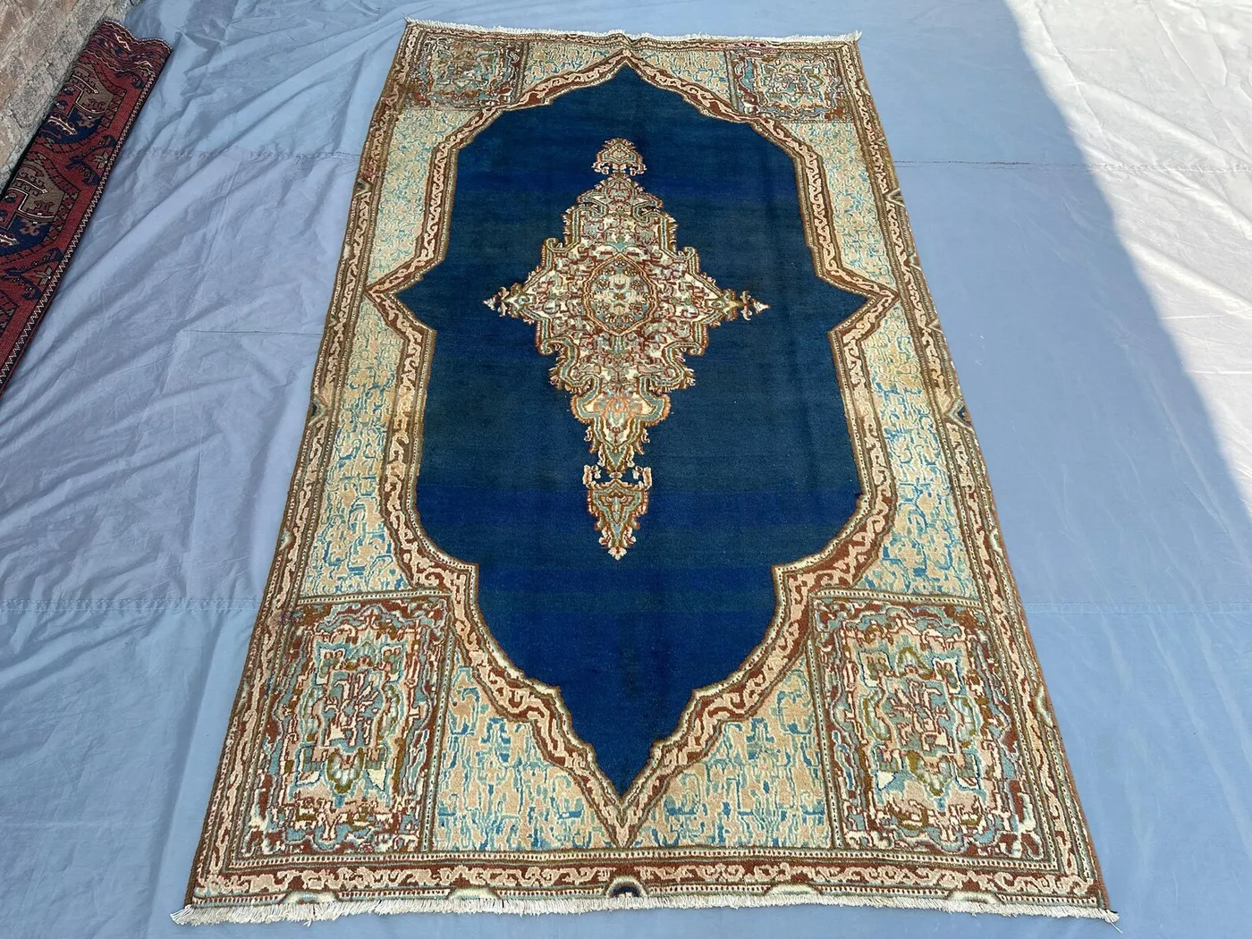 Antique Turkmen Tribal Rug 5x9 Hand-Knotted Wool Carpet | Caucasian Style Navy Blue Rug | Vintage Turkish Design | Collectible Area Rug