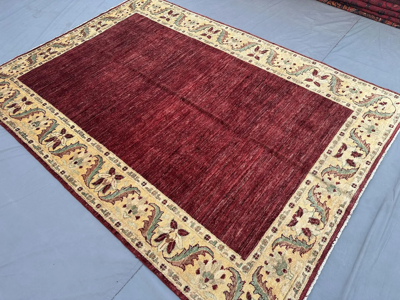 Afghan Hand-Knotted Oushak Rug 6x8 ft | Turkmen Modern Luxury Area Rug | Geometric Pattern Wool Carpet | Elegant Living Room Bedroom Rug
