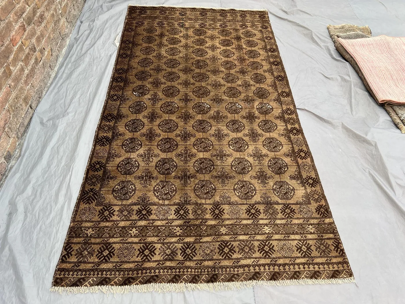 5 x 9 ft Afghan Hand Knotted Vintage Bokhara Rug | Terracotta Faded Soft Pile | Rare Tribal Geometric Oriental Wool rug | bedroom decor rug