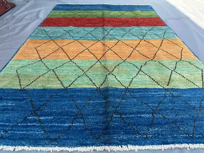 Afghan gabbah Berber Rug 5x7 Handmade Tribal Turkmen Carpet | Moss Oushak Rug | Geometric Fine Wool Rug | Bohe