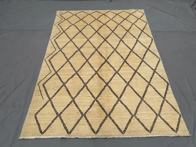 6x8 Vintage Handmade Gabbah Rug | Tribal Moroccan High Pile Wool Rug | Luxury Modern Area Rug | Bedroom & Floo