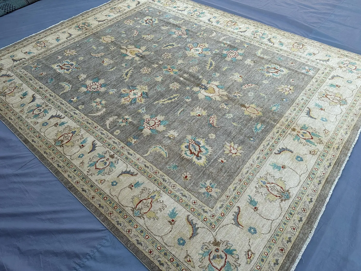 8x9'7 ft Afghan Hand Knotted Oushak Rug | Turkmen Tribal Wool Area Rug | Geometric Pattern Luxury Floor Carpet | Living Room & Dining Rug