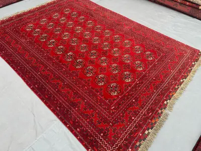 6'8x9'4 ft Antique Turkmen Tekke Gul Rug | Tribal Ersari Afghan Handmade Wool Rug | Geometric Pattern Bukhara 