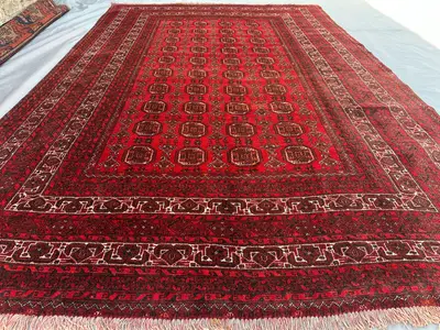 Afghan Tribal Rug 6x9 Hand-Knotted Turkmen Ersari Carpet | Geometric Wool Area Rug | Living Room Floor Rug | B