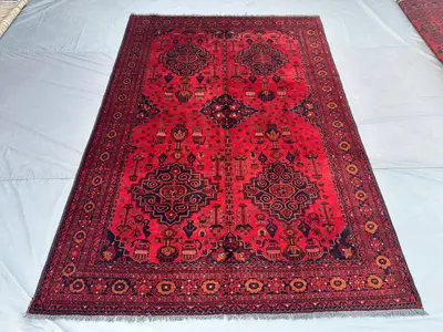 Modern Ersari Bukhara Rug, 7x10 Hand-Knotted Wool Carpet | Tribal Geometric Pattern | Antique Turkmen Area Rug