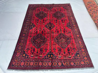 Modern Ersari Bukhara Rug | 7x10 Hand-Knotted Wool Carpet | Tribal Geometric Pattern | Antique Turkmen Area Ru