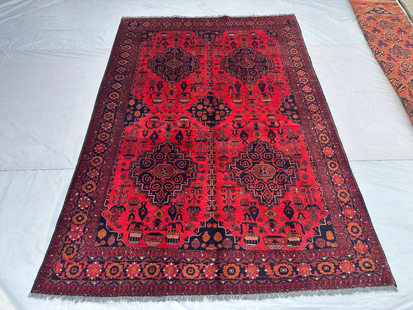 Modern Ersari Bukhara Rug | 7x10 Hand-Knotted Wool Carpet | Tribal Geometric Pattern | Antique Turkmen Area Rug | Living Room Rug, Bedroom