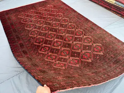 6'4x9'9 ft Antique Ersari Afghan Rug, Tribal Wool Geometric Bukhara Rug, Handmade Vintage Orange Carpet, Floor
