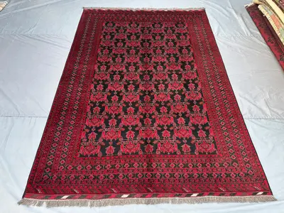 Antique Turkmen Ersari Rug 6'9x9'9 ft | Afghan Hand-Knotted Wool Rug | Large Geometric Area Carpet | Vintage B