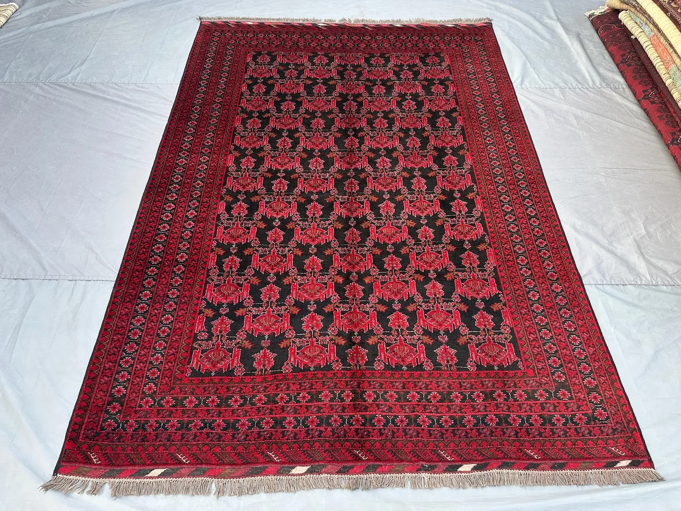 Antique Turkmen Ersari Rug 6'9x9'9 ft | Afghan Hand-Knotted Wool Rug | Large Geometric Area Carpet | Vintage Bedroom Floor Rug, Natural Dye