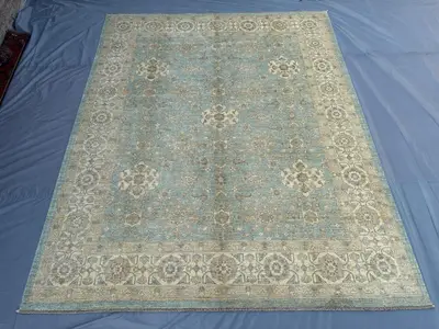 8x10 Afghan Hand Knotted Oushak Rug | Turkmen Tribal Wool Area Rug | Geometric Pattern Luxury Floor Carpet | L