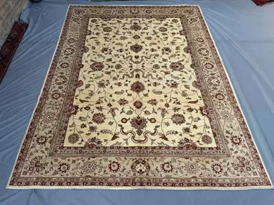 9x12 Persian-Style Ziegler Mahal Design Rug | Afghan Hand Knotted Wool | Ivory Allover Floral Palmette Carpet 