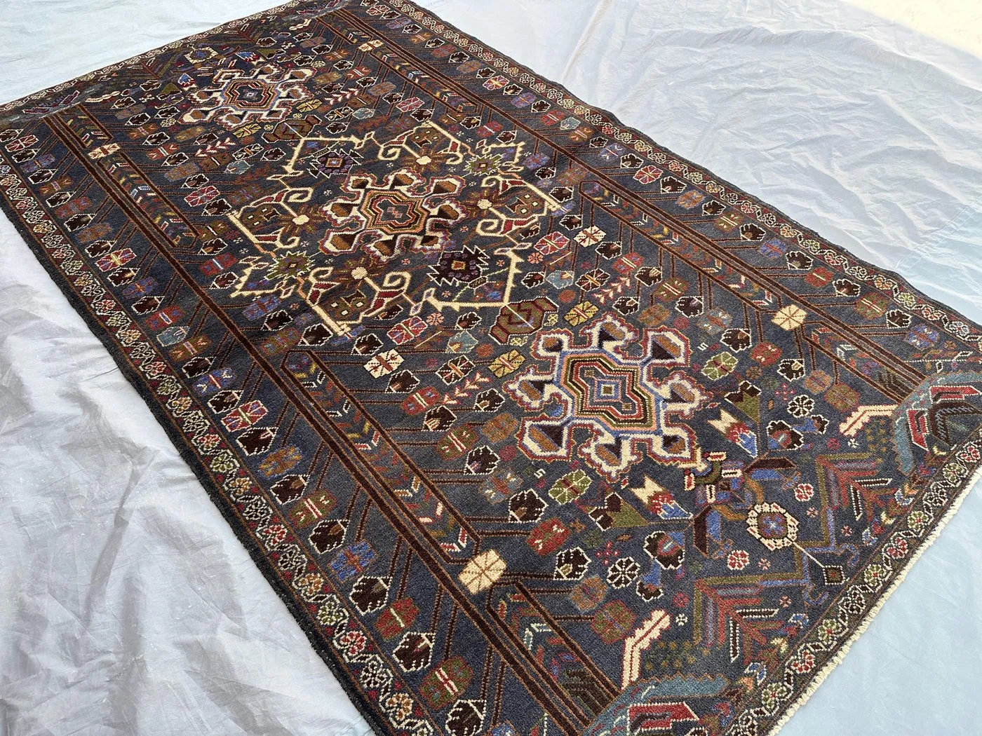 4 x 6'7 ft Gray Afghan Hand Knotted Rug, Vintage Baluchi Rug, Nomadic Tribal Design, Soft Pile Oriental Area Carpet, Handmade Boho Decor rug