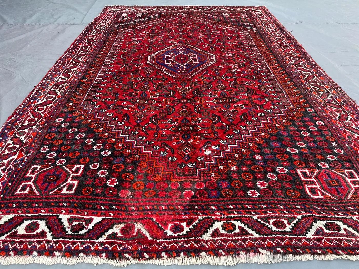 5'5"x8'3" ft, Antique Afghan Handmade Tribal Rug, 1930s Turkish Style Rare Wool Area Rug, Geometric Medallion Design, Red Navy Ivory Carpet