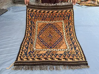 2'10x3.8 ft Antique 1960s Rug, Terracotta Handmade Flatweave Kilim Rug, Oriental Afghan Wool Rug, Geometric Ru