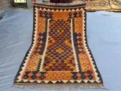 2'9x4.1 ft Antique Turkmen Faded Rug, Handmade Flatweave Kilim Rug, Oriental Afghan Wool Rug, Geometric Rug, B