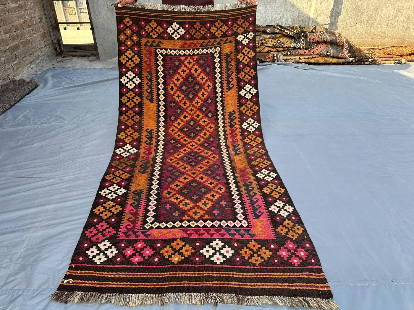 3'3x6.9 ft Antique 1970s Rug, Turkmen Faded Rug, Handmade Flatweave Kilim Rug, Oriental Afghan Wool Rug, Geometric Rug, Bedroom, Kitchen Rug