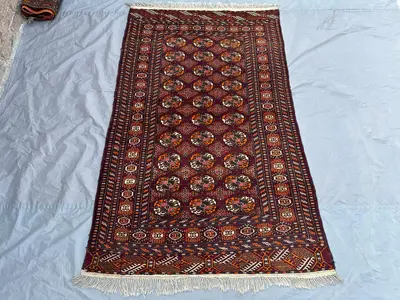 3'6x6 ft Antique Turkmen Bukhara Rug, Tekke Design Rug, Hand Knotted Low Pile Oriental Rug, Tribal Kitchen Are