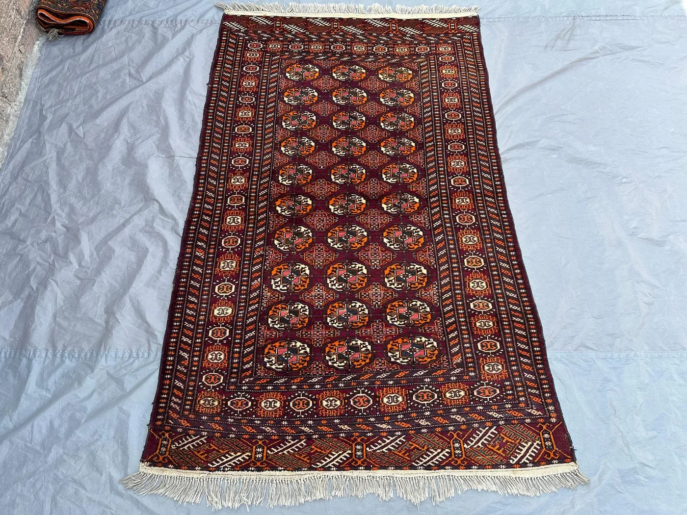 3'6x6 ft Antique Turkmen Bukhara Rug, Tekke Design Rug, Hand Knotted Low Pile Oriental Rug, Tribal Kitchen Area Rug, Rare Vintage Carpet