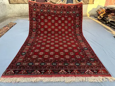 7x10 Afghan Baluch Tribal Rug, Hand-Knotted Wool Carpet, Turkmen Geometric Pattern, Vintage Area Rug, Bohemian
