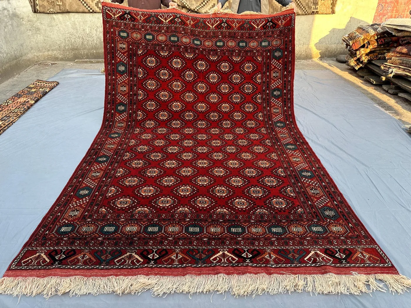 7x10 Afghan Baluch Tribal Rug, Hand-Knotted Wool Carpet, Turkmen Geometric Pattern, Vintage Area Rug, Bohemian Living Room Decor Bedroom Rug