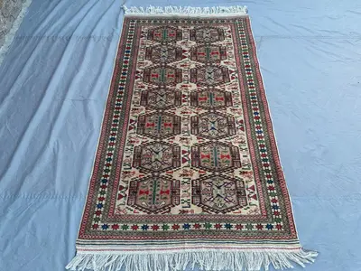 4' x 7' Turkish Hand-Knotted Area Rug, Vintage Tribal Design, Soft Wool Carpet, Elegant Colors Rug, Perfect fo