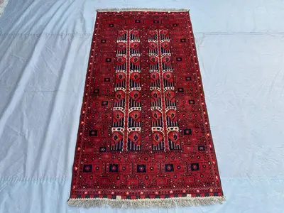 4 x 7 ft Afghan handmade vintage rug soft pile Turkmen Ersari geometric design rare oriental rug one of a kind