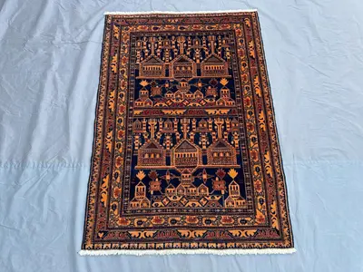 3'1" x 4'5" Afghan Baluchi Rug, Tribal Wool, Vintage, Hand-Knotted, Top Quality, Unique Design, Perfect for Li