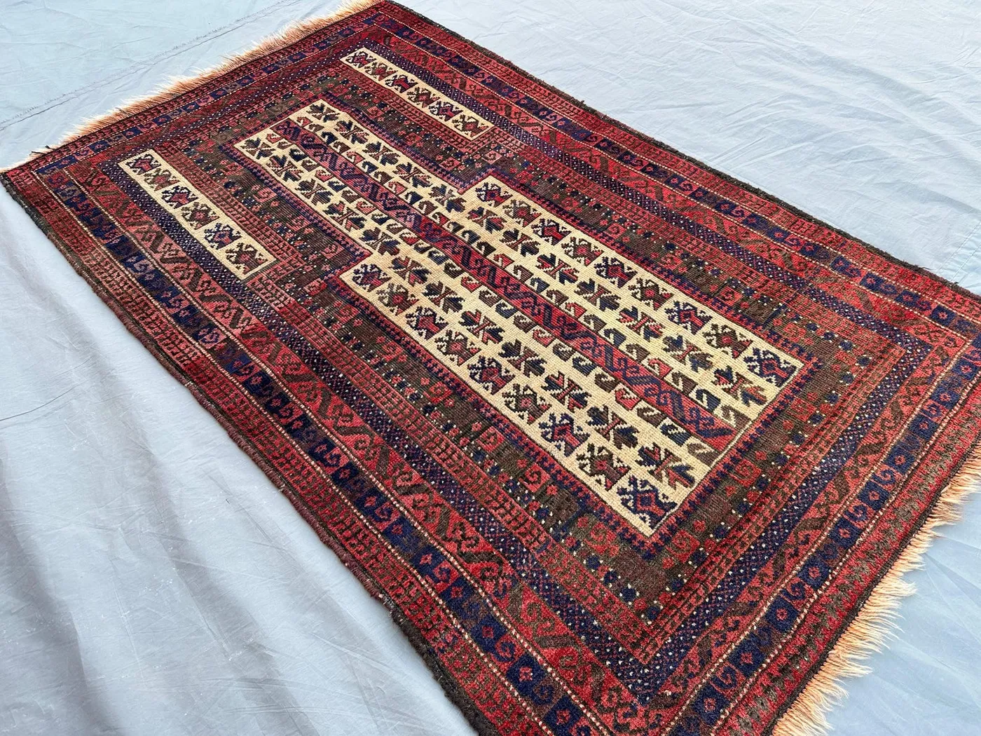3x5 Afghan Baluchi Prayer Rug, Vintage Hand-Knotted Wool, Tribal Geometric Design, Soft Pile, Unique Oriental Carpet, Fine Quality Area Rug
