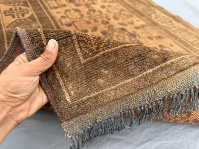 3 x 5 ft Afghan Hand Knotted Vintage Unique One of a Kind Small Area Rug Terracotta Color Faded Traditional an
