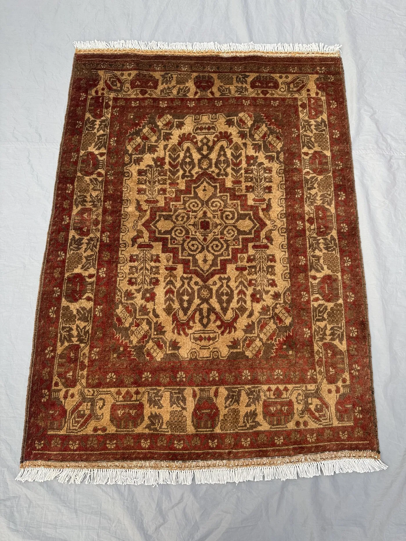 Vintage Afghan Hand Knotted Balochi Design Rug - 3 x 5 ft - Unique Soft Pile Small Area Rug | Living room & Bedroom decor or Display decor