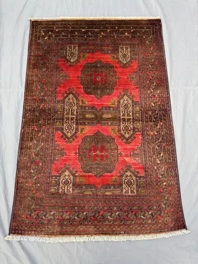 3 x 5 ft Afghan Hand Knotted Vintage Soft Pile One of a Kind Small Area Rug - Turkoman Bokhara Design | Living