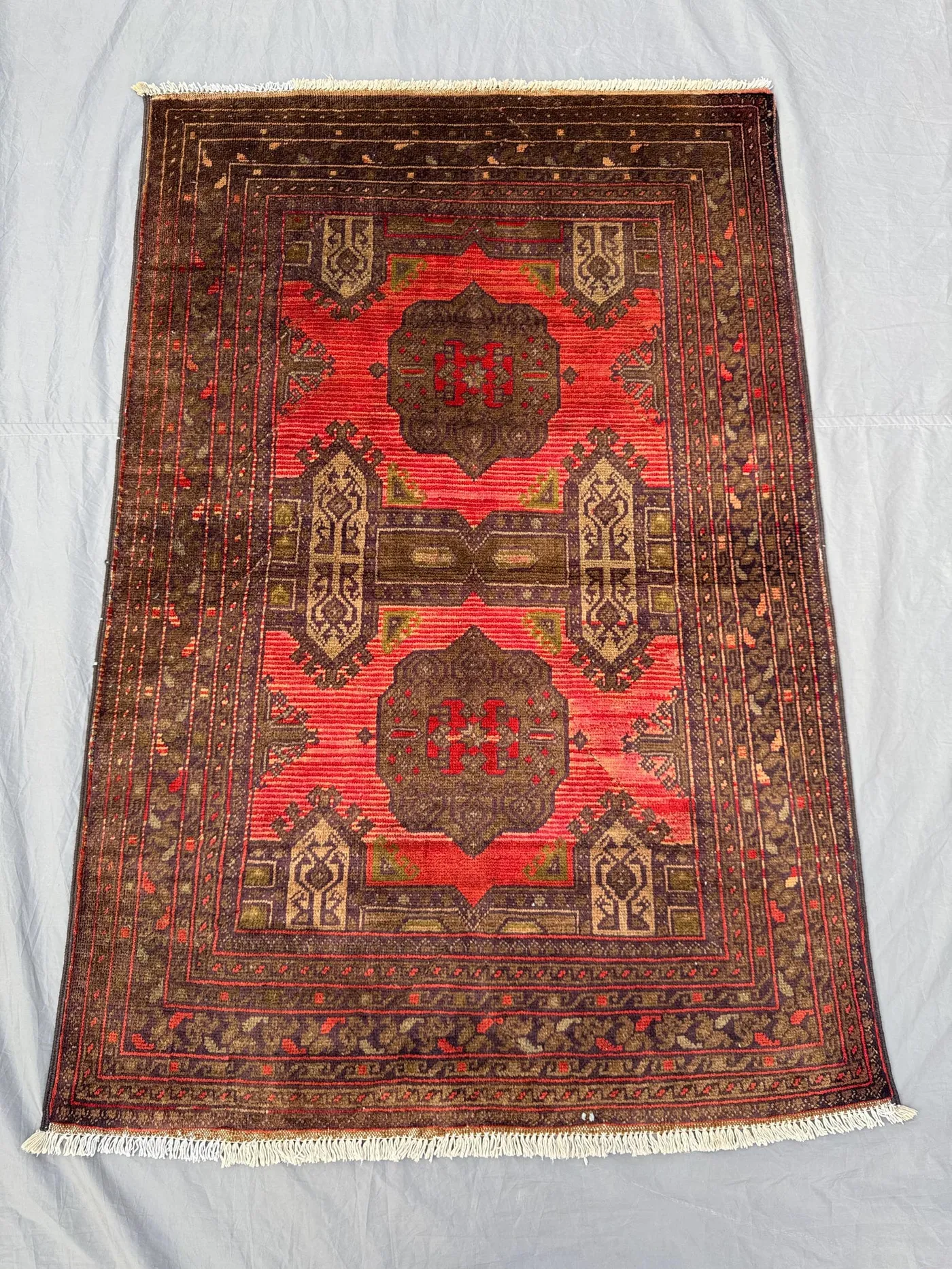 3 x 5 ft Afghan Hand Knotted Vintage Soft Pile One of a Kind Small Area Rug - Turkoman Bokhara Design | Living room & Bedroom decor
